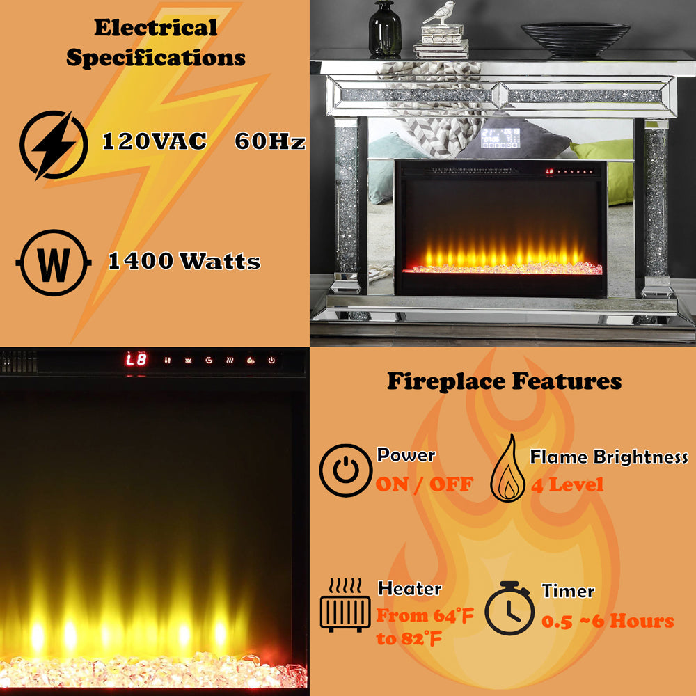 ACME Noralie Mirrored & Faux Diamonds Fireplace with Bluetooth Model AC00510