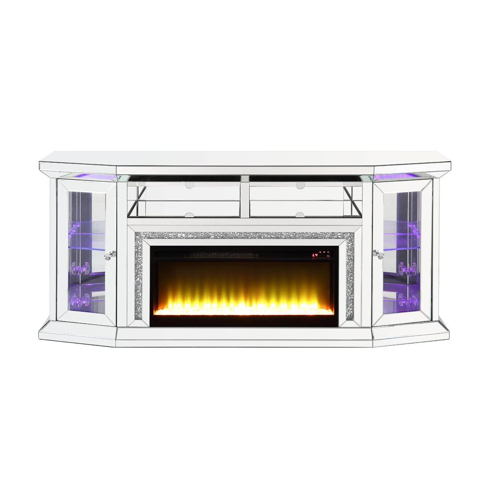 ACME Noralie Mirrored & Faux Diamonds TV Stand with Fireplace & LED Model AC00517