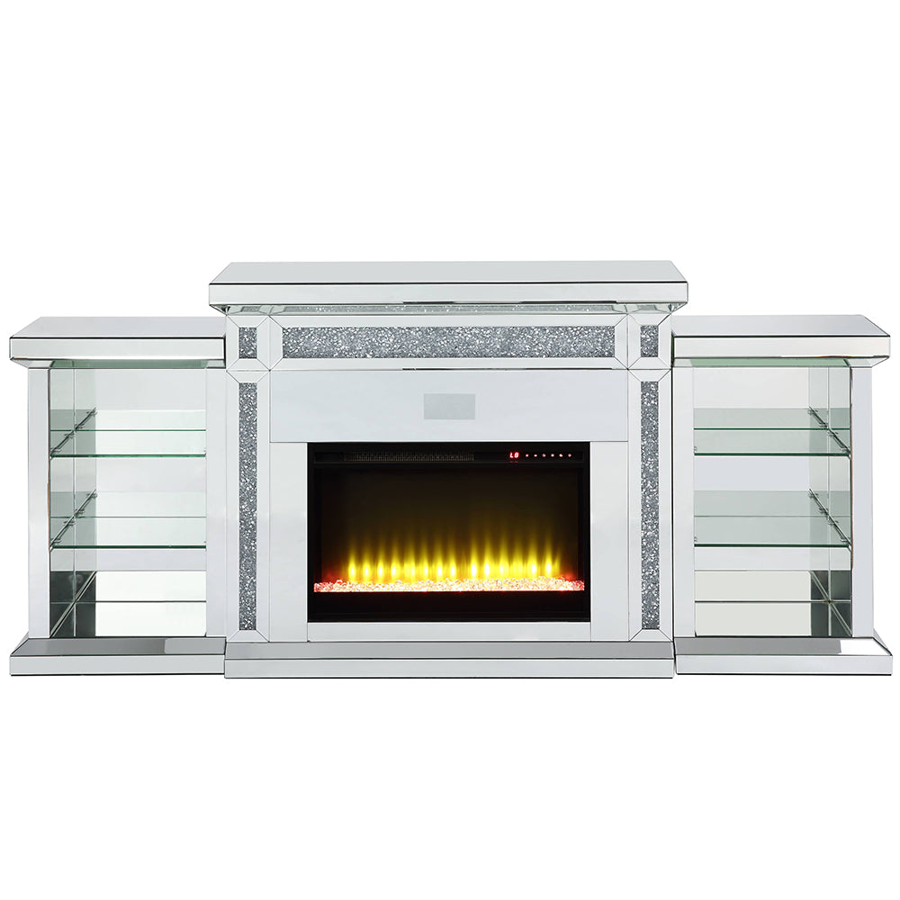 ACME Noralie Mirrored & Faux Diamonds Fireplace with LED & Bluetooth Model AC00518