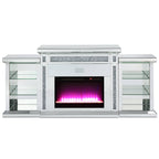 ACME Noralie Mirrored & Faux Diamonds Fireplace with LED & Bluetooth Model AC00518