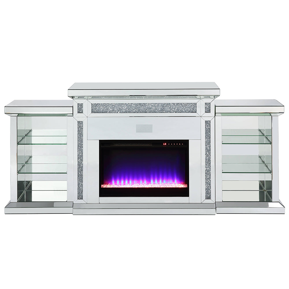 ACME Noralie Mirrored & Faux Diamonds Fireplace with LED & Bluetooth Model AC00518