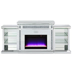 ACME Noralie Mirrored & Faux Diamonds Fireplace with LED & Bluetooth Model AC00518