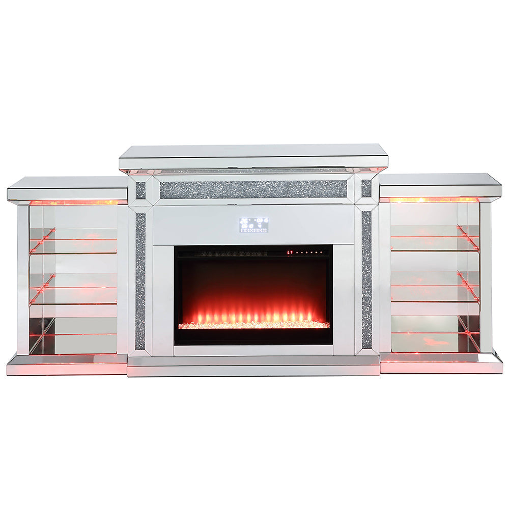ACME Noralie Mirrored & Faux Diamonds Fireplace with LED & Bluetooth Model AC00518