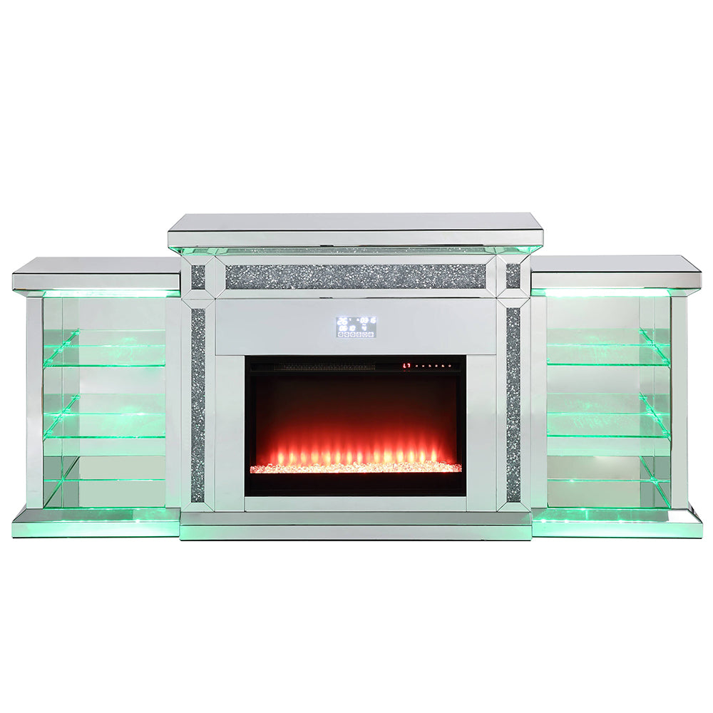 ACME Noralie Mirrored & Faux Diamonds Fireplace with LED & Bluetooth Model AC00518