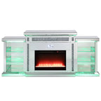 ACME Noralie Mirrored & Faux Diamonds Fireplace with LED & Bluetooth Model AC00518