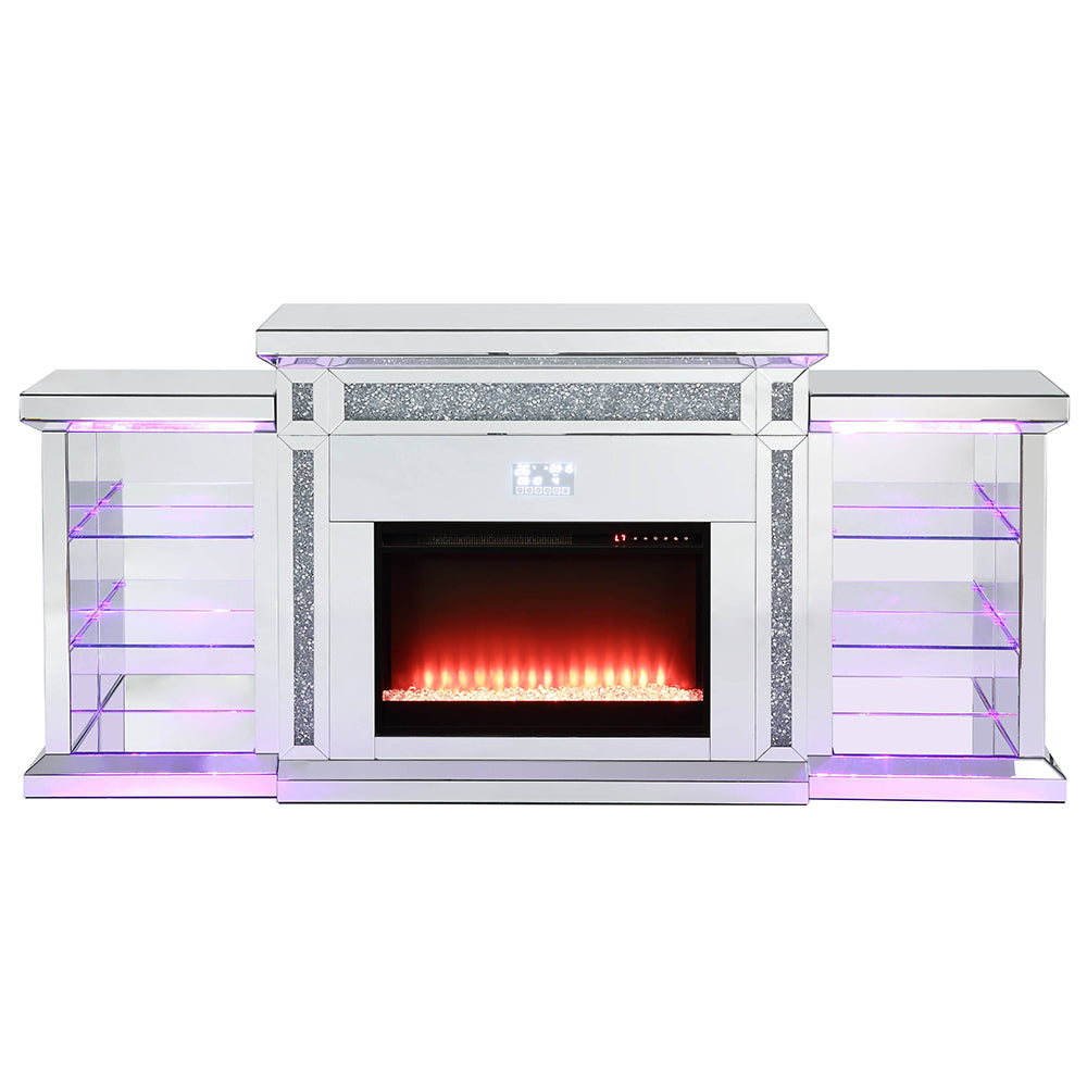 ACME Noralie Mirrored & Faux Diamonds Fireplace with LED & Bluetooth Model AC00518