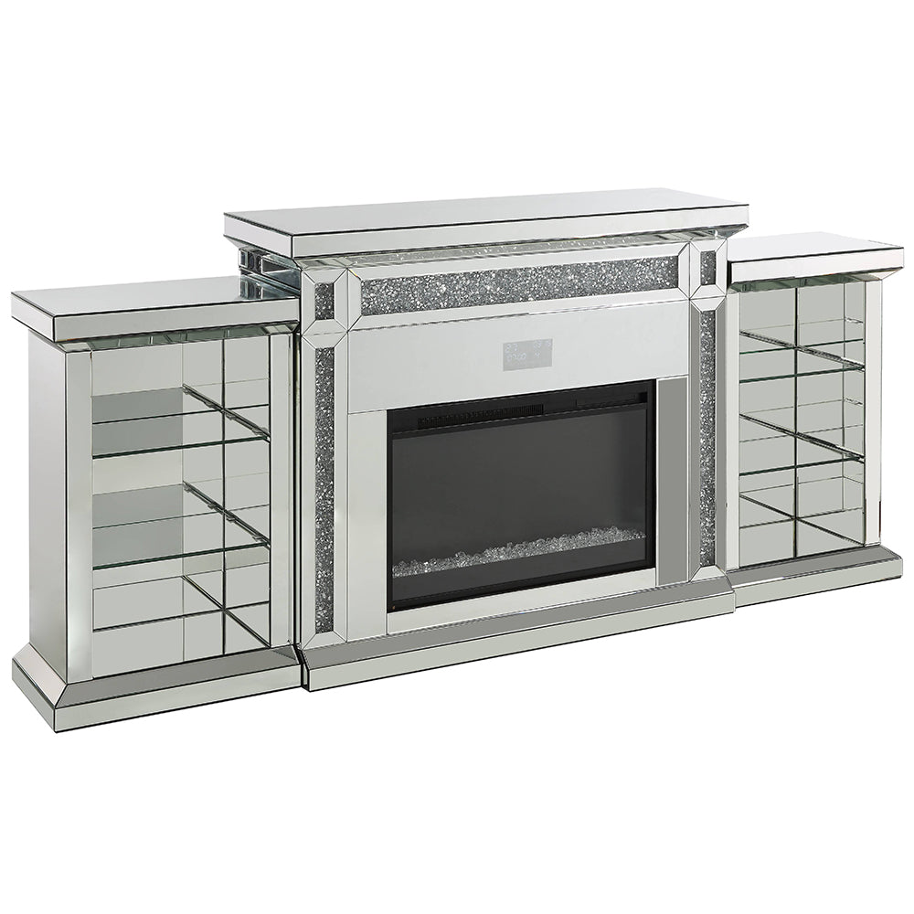 ACME Noralie Mirrored & Faux Diamonds Fireplace with LED & Bluetooth Model AC00518