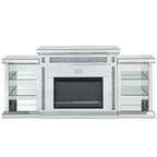 ACME Noralie Mirrored & Faux Diamonds Fireplace with LED & Bluetooth Model AC00518