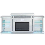 ACME Noralie Mirrored & Faux Diamonds Fireplace with LED & Bluetooth Model AC00518