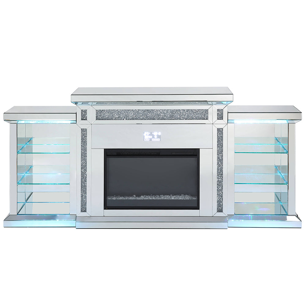 ACME Noralie Mirrored & Faux Diamonds Fireplace with LED & Bluetooth Model AC00518
