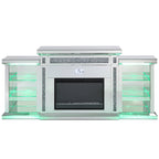 ACME Noralie Mirrored & Faux Diamonds Fireplace with LED & Bluetooth Model AC00518