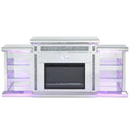 ACME Noralie Mirrored & Faux Diamonds Fireplace with LED & Bluetooth Model AC00518