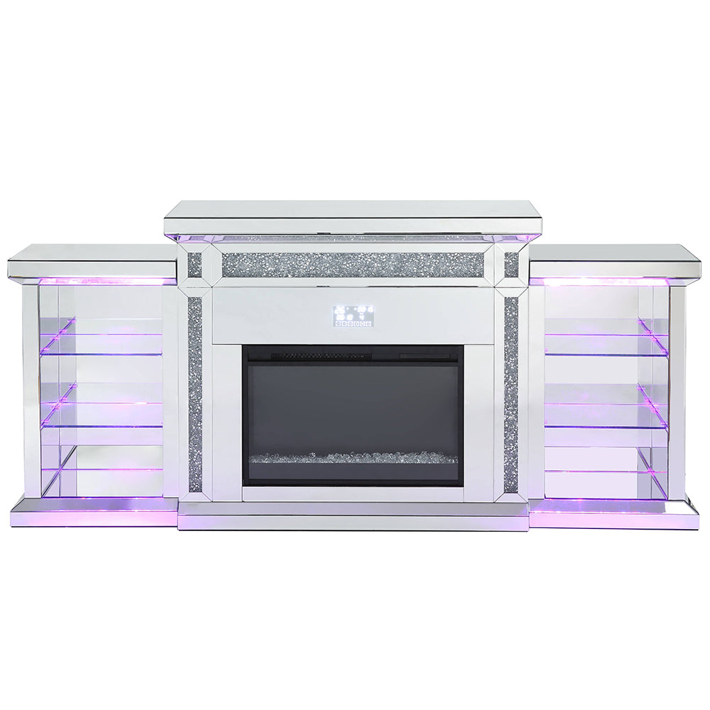 ACME Noralie Mirrored & Faux Diamonds Fireplace with LED & Bluetooth Model AC00518