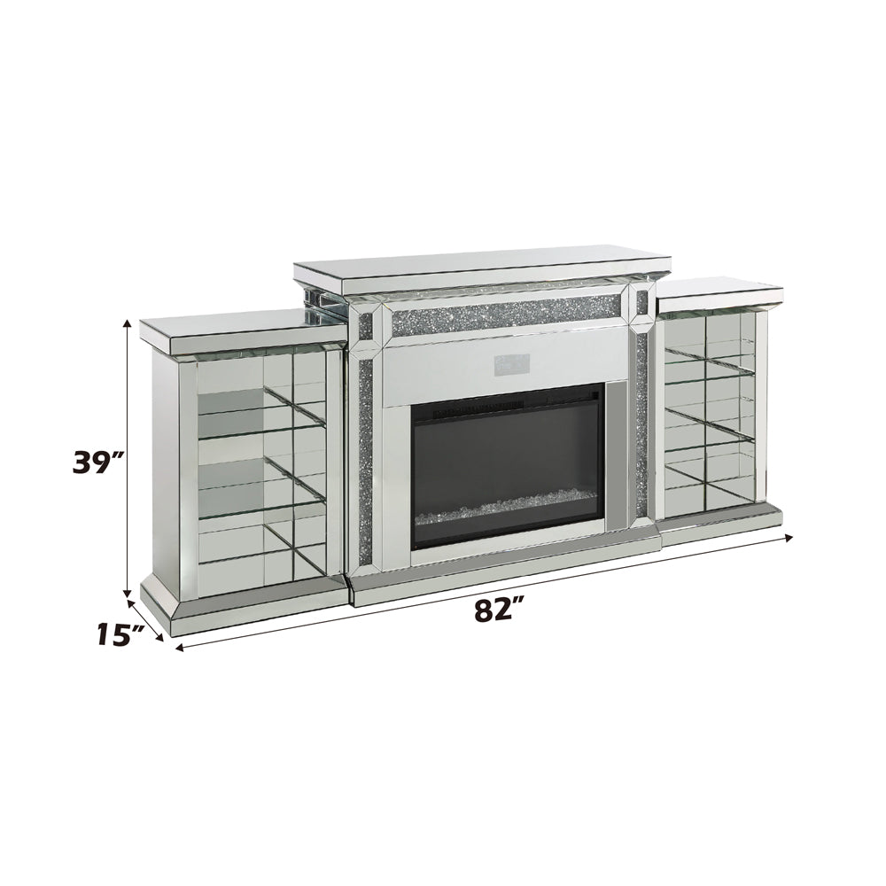 ACME Noralie Mirrored & Faux Diamonds Fireplace with LED & Bluetooth Model AC00518