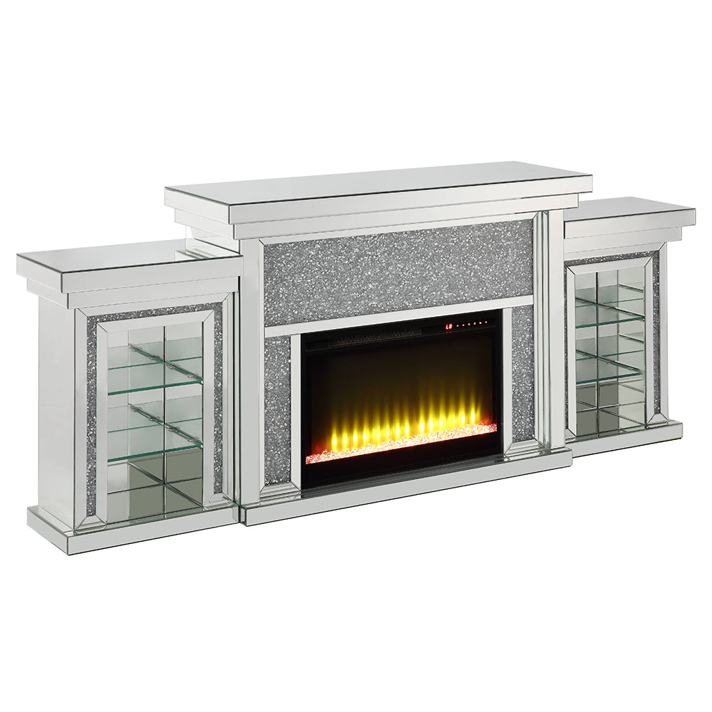 ACME Noralie Mirrored & Faux Diamonds Fireplace with LED Model AC00524