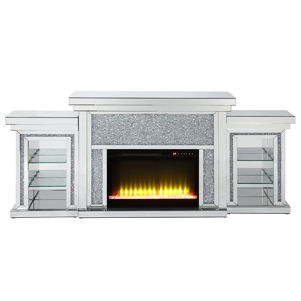 ACME Noralie Mirrored & Faux Diamonds Fireplace with LED Model AC00524