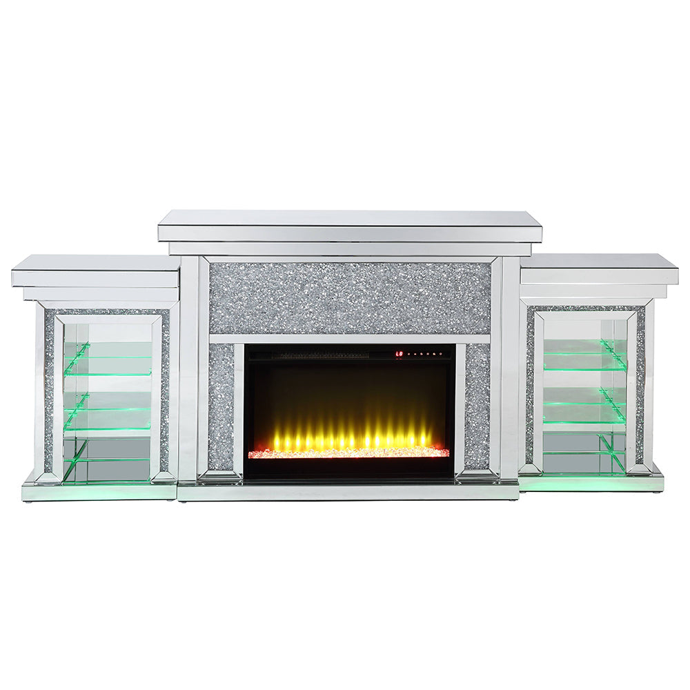 ACME Noralie Mirrored & Faux Diamonds Fireplace with LED Model AC00524