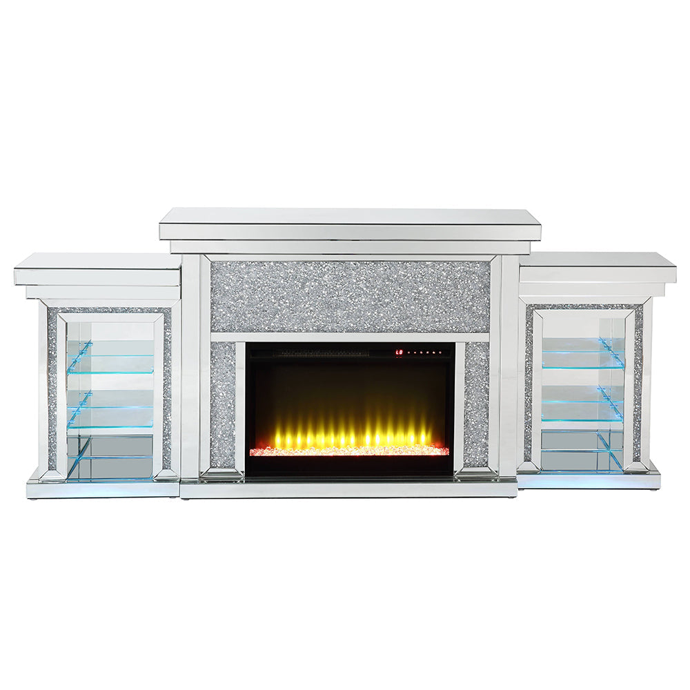 ACME Noralie Mirrored & Faux Diamonds Fireplace with LED Model AC00524
