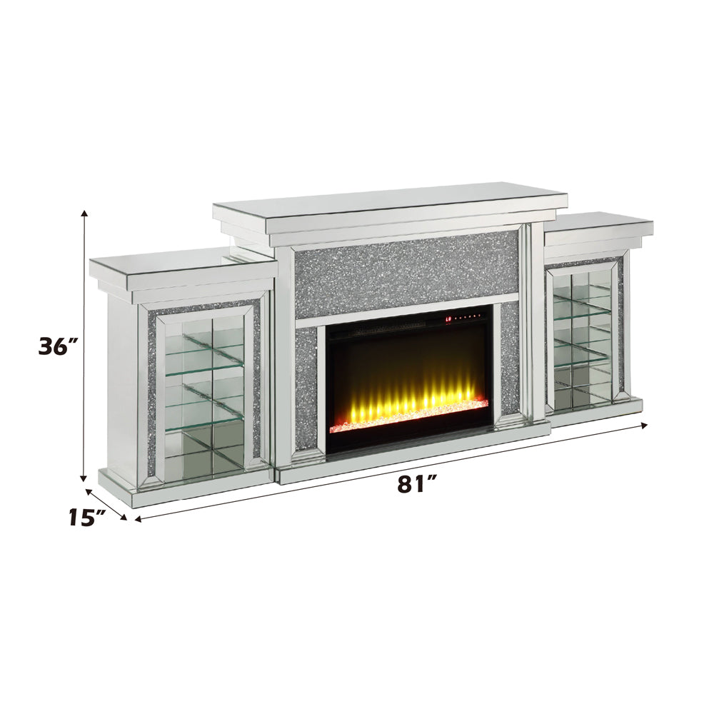 ACME Noralie Mirrored & Faux Diamonds Fireplace with LED Model AC00524