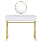 ACME Coleen White & Gold Vanity Desk with Mirror & Jewelry Tray Model AC00667