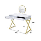 ACME Coleen White & Gold Vanity Desk with Mirror & Jewelry Tray Model AC00667