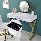 ACME Coleen White & Gold Vanity Desk with Mirror & Jewelry Tray Model AC00667
