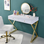 ACME Coleen White & Gold Vanity Desk with Mirror & Jewelry Tray Model AC00667