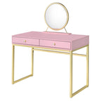 ACME Coleen Pink & Gold Vanity Desk with Mirror & Jewelry Tray Model AC00668