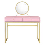 ACME Coleen Pink & Gold Vanity Desk with Mirror & Jewelry Tray Model AC00668