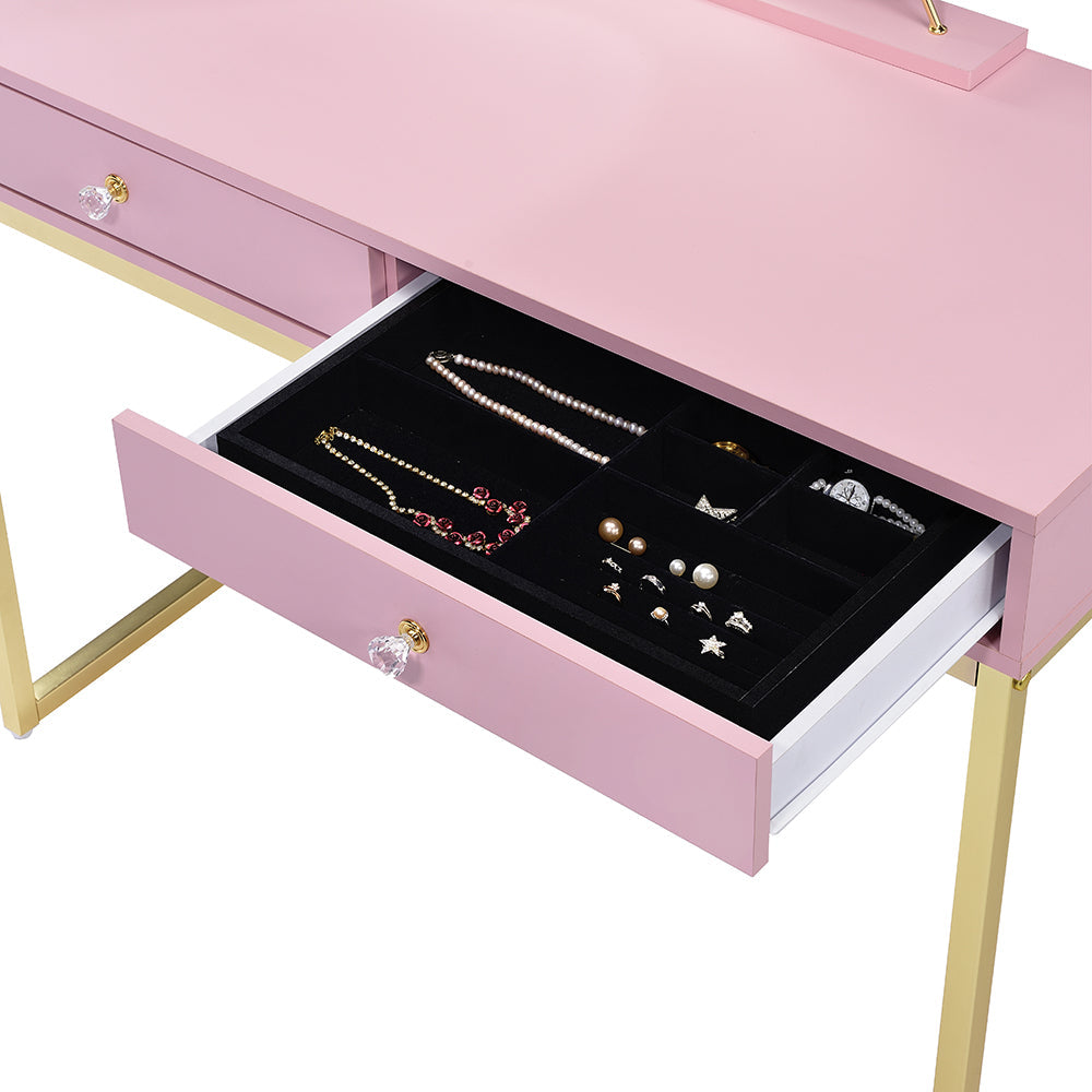 ACME Coleen Pink & Gold Vanity Desk with Mirror & Jewelry Tray Model AC00668