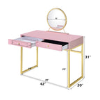 ACME Coleen Pink & Gold Vanity Desk with Mirror & Jewelry Tray Model AC00668