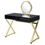 ACME Coleen Black & Gold Vanity Desk with Mirror & Jewelry Tray Model AC00669