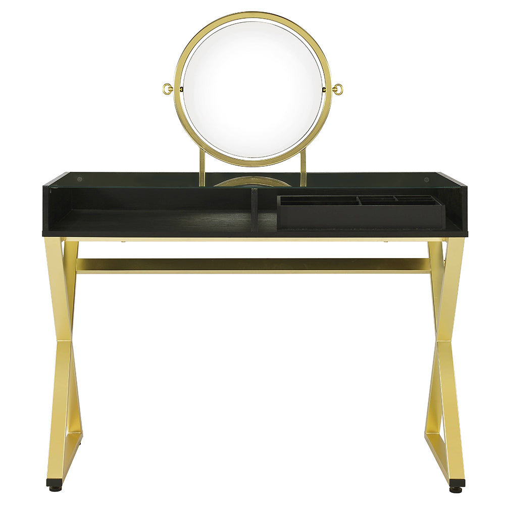 ACME Coleen Black & Gold Vanity Desk with Mirror & Jewelry Tray Model AC00669
