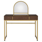 ACME Coleen Walnut & Gold Vanity Desk with Mirror & Jewelry Tray Model AC00670