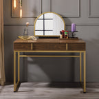 ACME Coleen Walnut & Gold Vanity Desk with Mirror & Jewelry Tray Model AC00670