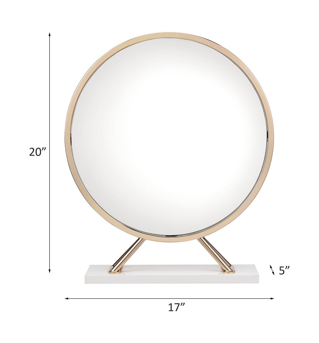 ACME Midriaks Synthetic Leather White & Gold Mirror & Stool Model AC00723