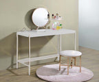 ACME Midriaks Synthetic Leather White & Gold Mirror & Stool Model AC00723
