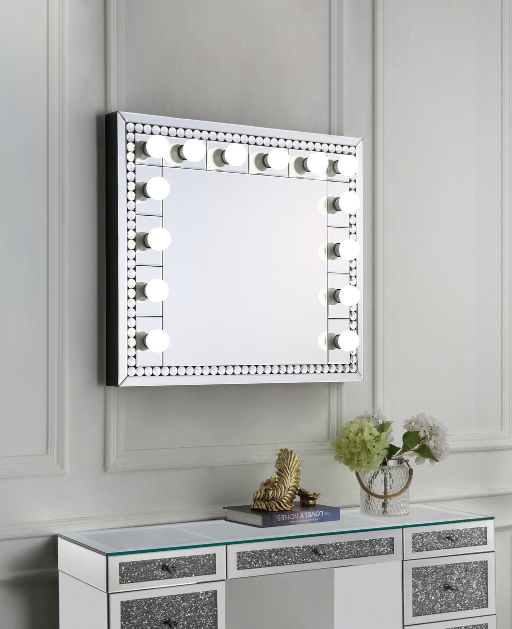 ACME Farai Mirrored & Faux Crystal Diamonds Accent Mirror Model AC00764