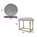 ACME Adao Faux Fur Mirror Pink & Gold Vanity Mirror & Stool Model AC00934