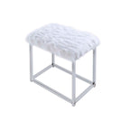 ACME Adao Faux Fur Mirror White & Chrome Vanity Mirror & Stool Model AC00935
