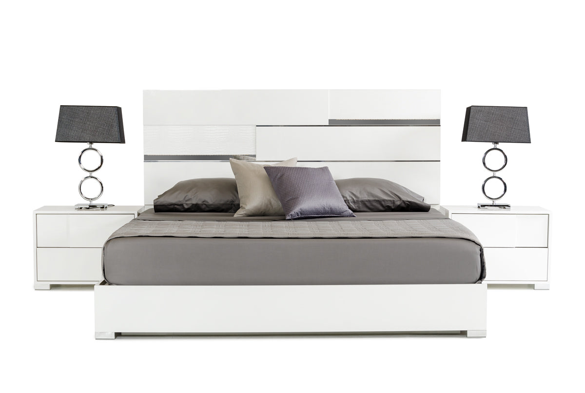 Lit blanc moderne italien Eastern King Modrest Ancona, modèle VGACANCONA-BED-WHT-EK