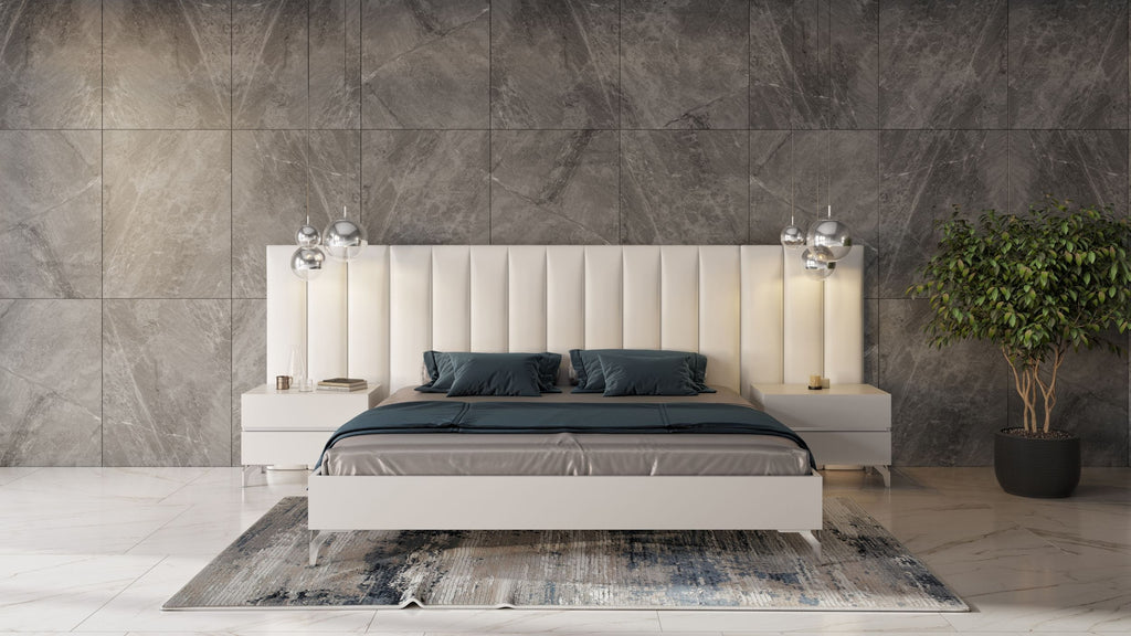Nova Domus Angela Queen Italian Modern White Eco Leather Bed With Nightstands And Wings Model VGACANGELA-SET-WINGS-Q