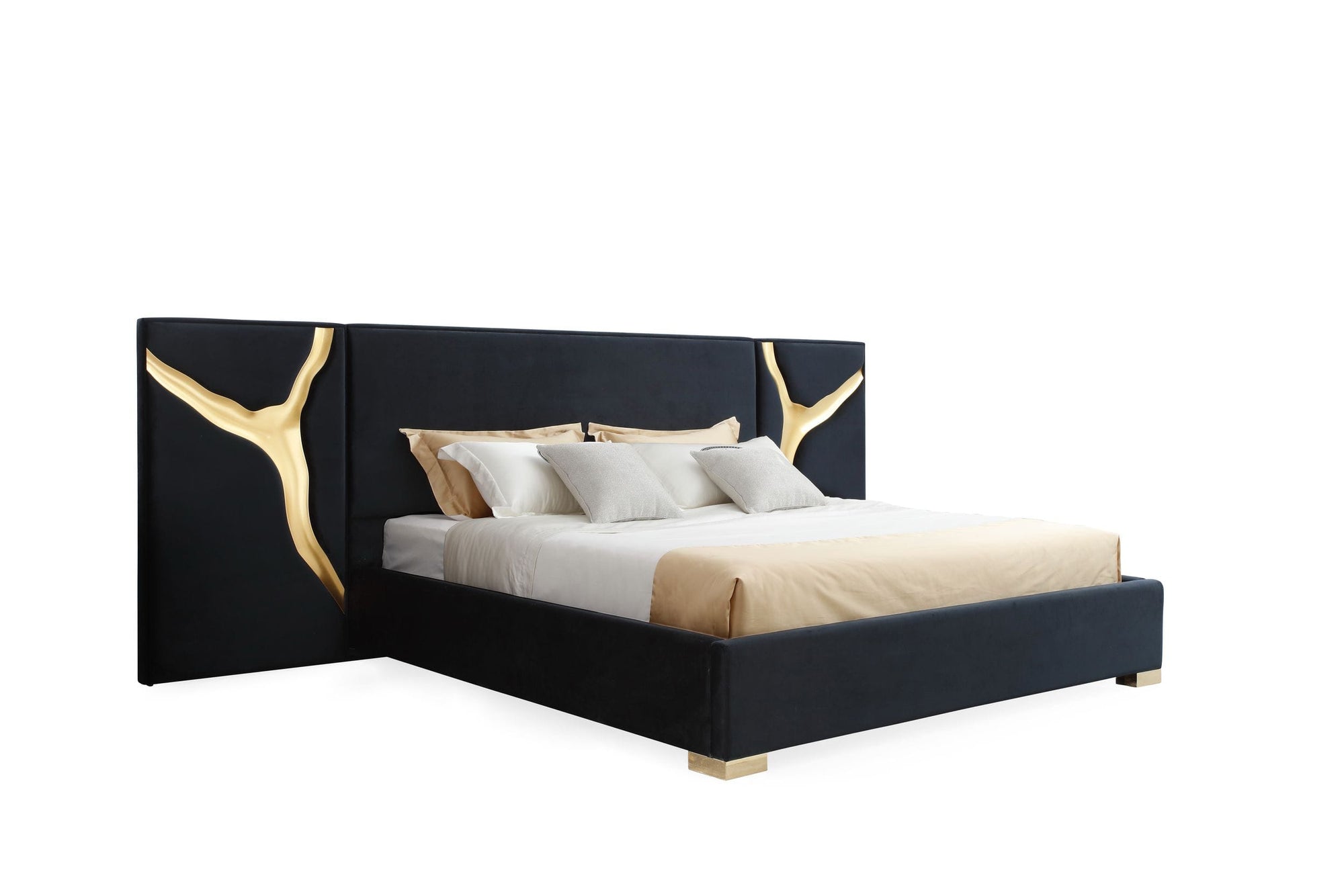 Modrest Aspen California King Modern Black & Gold Bed With Nightstands Model VGVCBD1801-BLK-BED-2NS-SET-CK