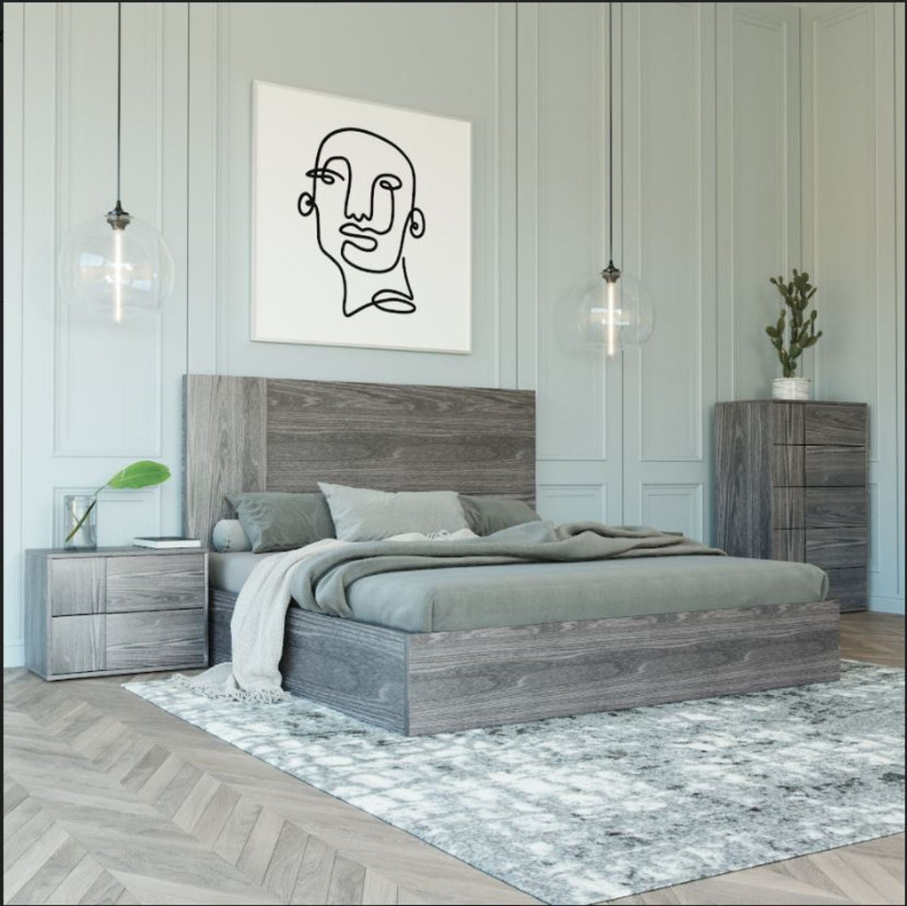 Eastern King Nova Domus Asus Lit moderne italien gris orme Modèle VGACASUS-BED-GRY-2-EK