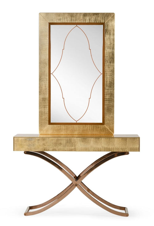 A&X Aversa Gold Crocodile Console Table & Mirror Model VGUNCK423-120-GOLD