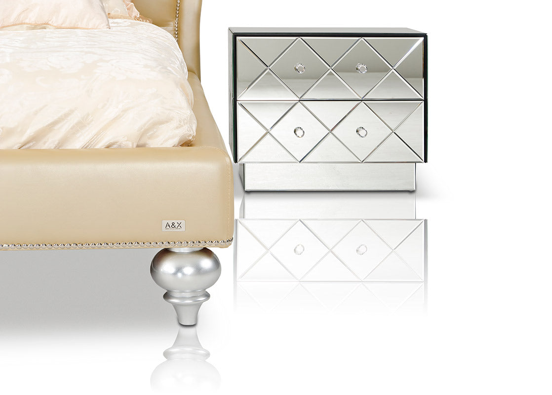 Lit California King Monica en cuir champagne moderne, modèle VGUNAW227-180-CK