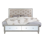 ACME Sliverfluff Synthetic Leather & Champagne California King Bed with Storage & LED Model BD00240CK