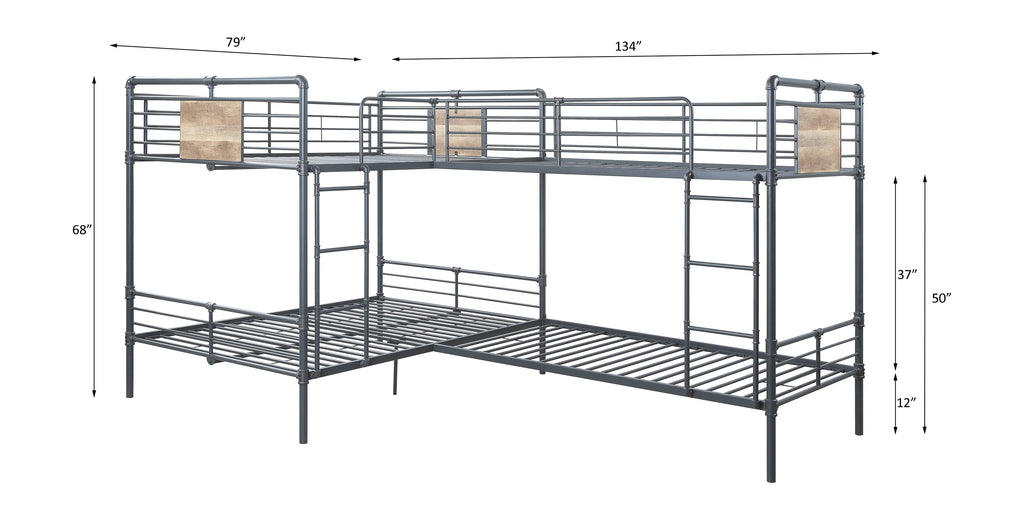 ACME Cordelia Sandy Black Dark Bronze  Hand Brushed  L Shape Bunk Bed (T/T/F/F) Model BD00365