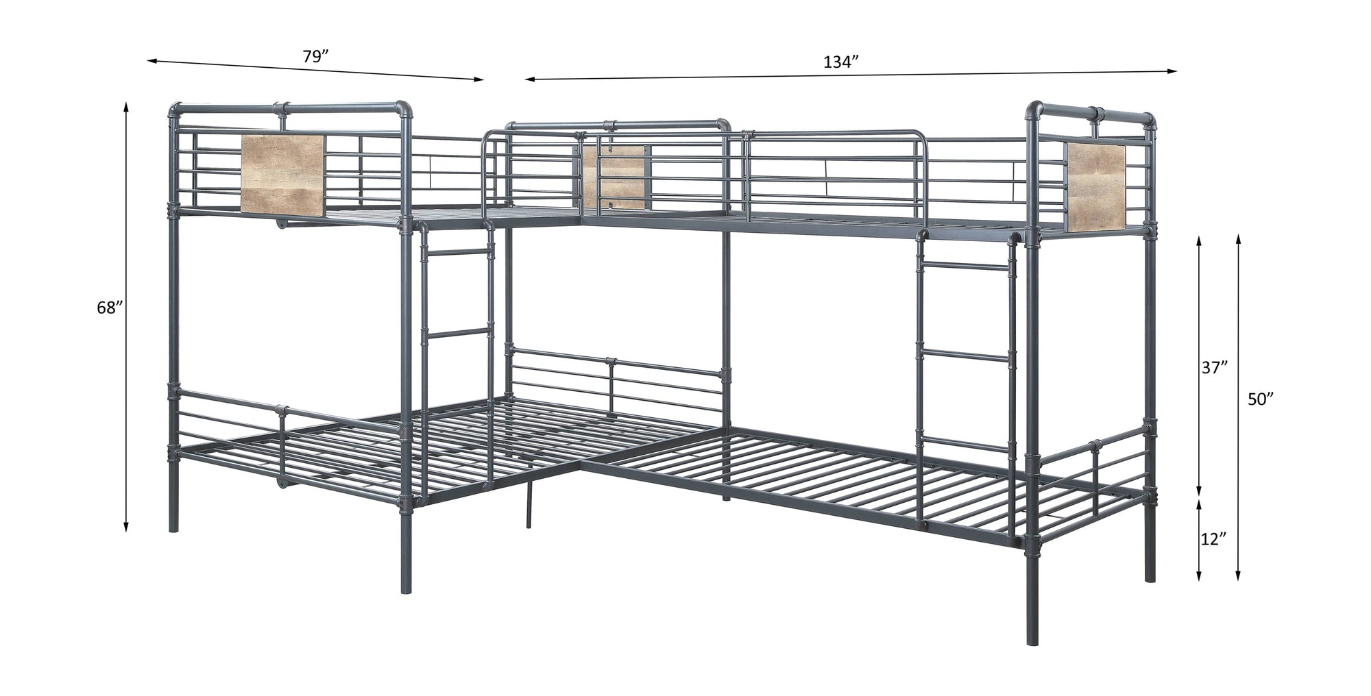 ACME Cordelia Sandy Black Dark Bronze  Hand Brushed  L Shape Bunk Bed (T/T/F/F) Model BD00365
