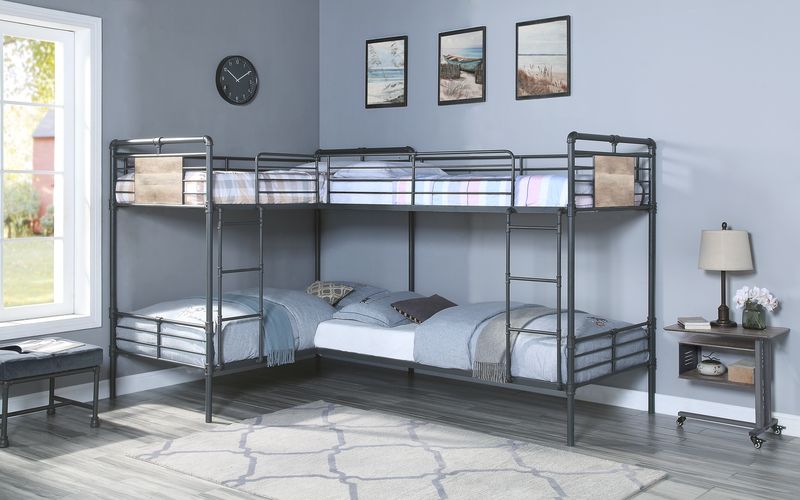 ACME Cordelia Sandy Black Dark Bronze  Hand Brushed  L Shape Bunk Bed (T/T/T/T) Model BD00370